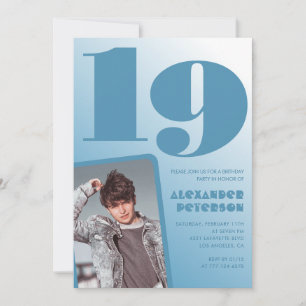 Convites de aniversário de 19 anos gradiente azul 