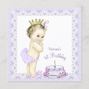 Convites de Aniversário de 1 Ano Purple Princess