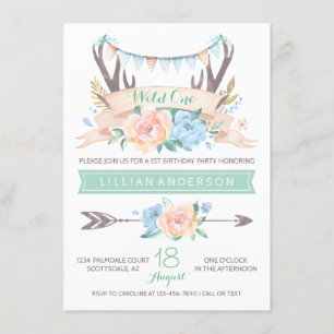 Convites de Aniversário de 1 Ano Tribal Antler Wil