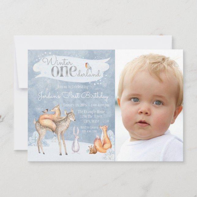 Convites de Aniversário de 1 Ano Winter ONEderland (Frente)