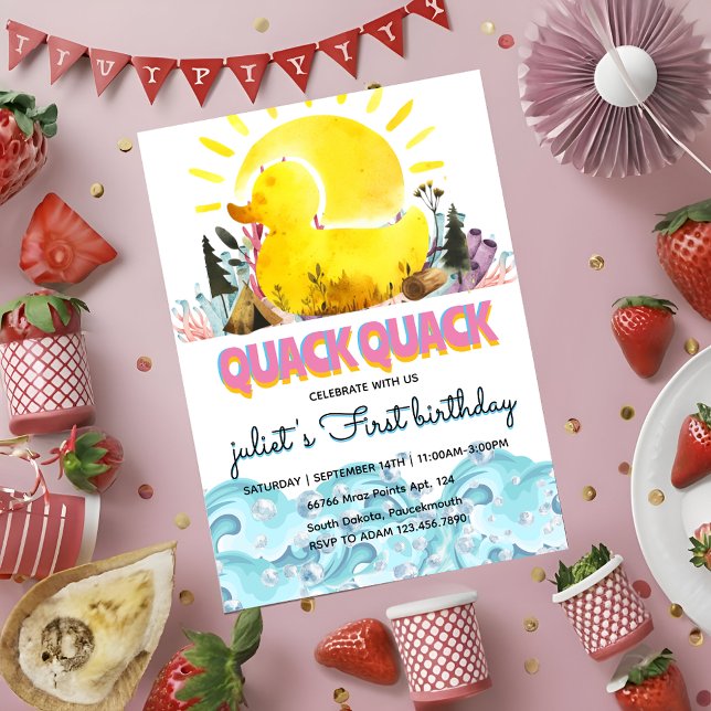 Convites de aniversário de 1rua de borracha amarel (Criador carregado)