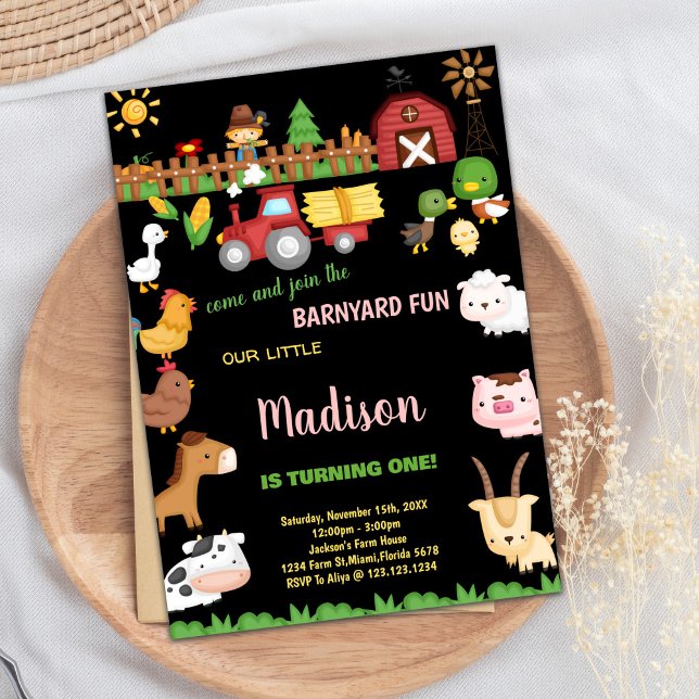 Convites de aniversário de 1rua Fazenda (1st Farm Barnyard birthday invitations)