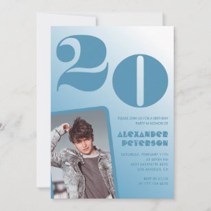 Convites de aniversário de 20 anos gradiente azul 
