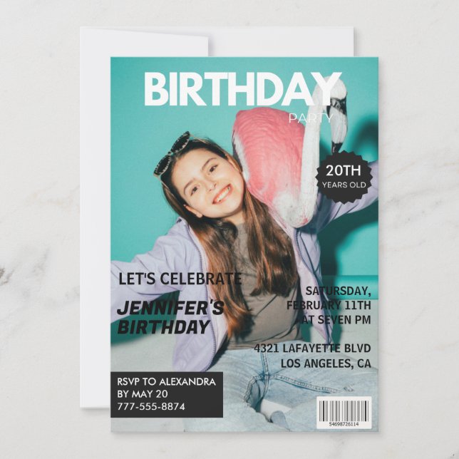 convites de aniversário de 20 anos para a capa da  (Frente)