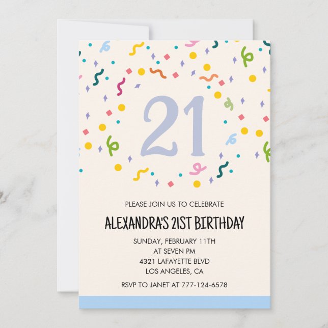 convites de aniversário de 21 anos Confete (Frente)