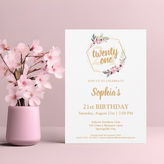Convites de Aniversário de 21 Anos Elegantes - Cha (Elegant 21st Birthday Invitations - Blossom into a Celebration of Elegance 🌸🎉)