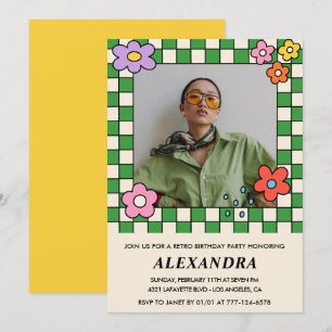 convites de aniversário de 21 anos Flores Retro Gr