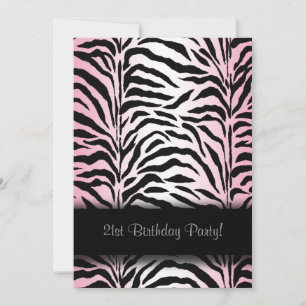 Convites de Aniversário de 21 Anos Pink Zebra