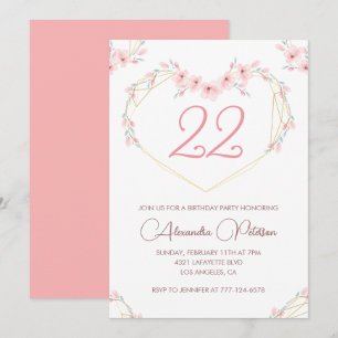 convites de aniversário de 22 anos Boho Floral Ros