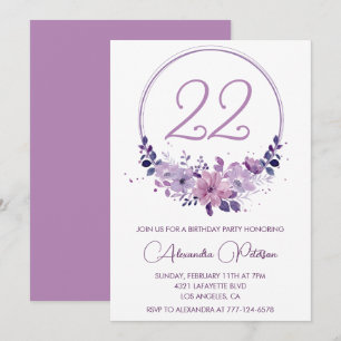 Convites de aniversário de 22 anos Elegantes Flora