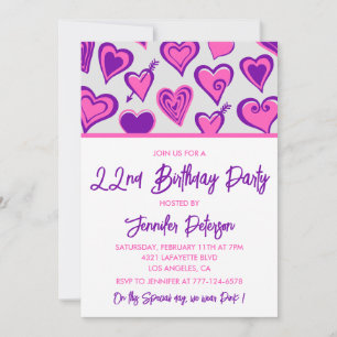 convites de aniversário de 22 anos Glam Pink Heart