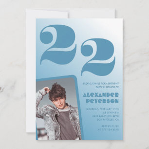 Convites de aniversário de 22 anos gradiente azul 