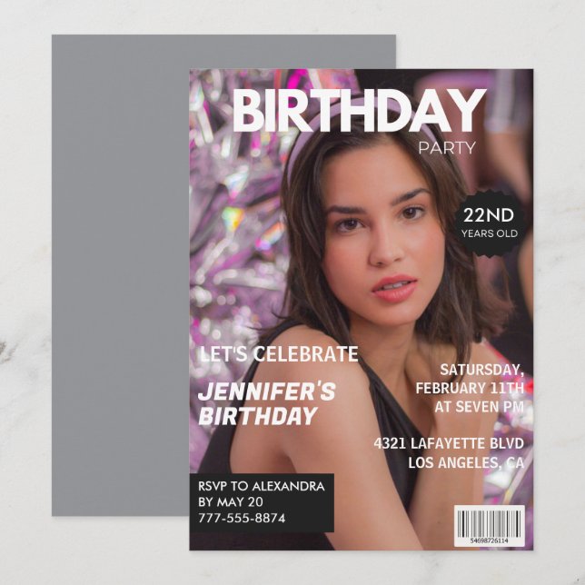 convites de aniversário de 22 anos para ela Capa d (Frente/Verso)