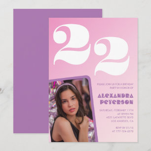 Convites de aniversário de 22 anos rosa Foto Retro
