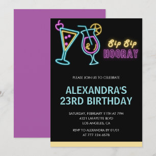 convites de aniversário de 23 anos Cocktail Neon G