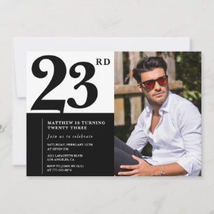 Convites de Aniversário de 23 anos Preto e Branco 