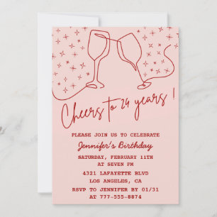 Convites de aniversário de 24 anos Elegant Pink Sa