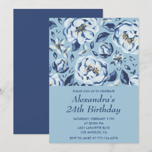 Convites de aniversário de 24 anos elegantes Flora