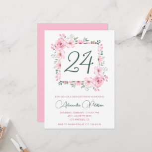 Convites de aniversário de 24 anos elegantes Flora