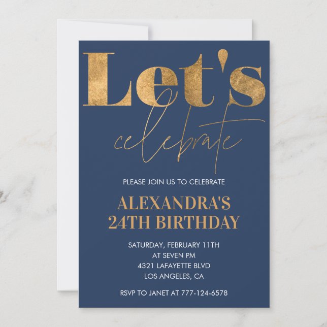Convites de aniversário de 24 anos elegantes Navy  (Frente)
