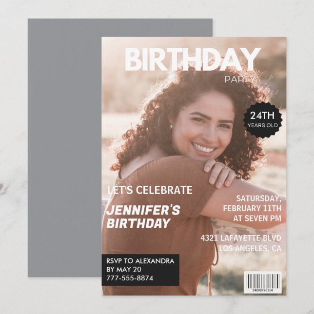 convites de aniversário de 24 anos para ela Capa d (Frente/Verso)