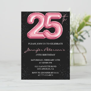 convites de aniversário de 25 anos Balão Rosa Glam