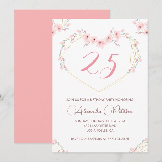 convites de aniversário de 25 anos Boho Floral Ele (Frente/Verso)
