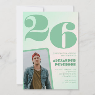 Convites de aniversário de 26 anos gradiente verde