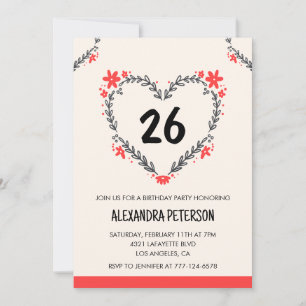 convites de aniversário de 26 anos para ela floral