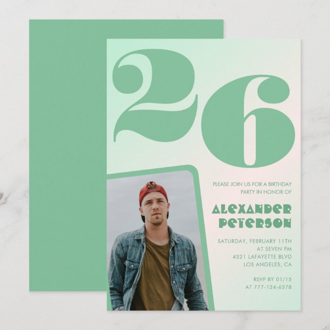 Convites de aniversário de 26 anos para gradiente  (Frente/Verso)