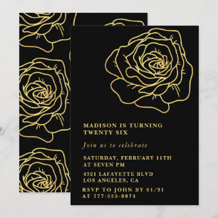 Convites de aniversário de 26 anos preto floral do