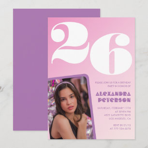 Convites de aniversário de 26 anos rosa Foto retrô