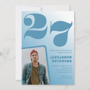 Convites de aniversário de 27 anos gradiente azul 