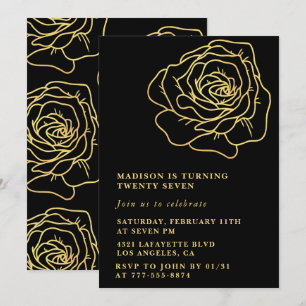 Convites de aniversário de 27 anos preto com flora