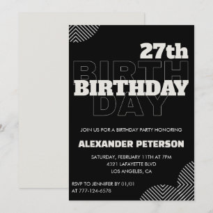 Convites de aniversário de 27 anos preto para home