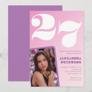 Convites de aniversário de 27 anos rosa Foto Retro