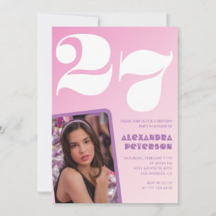 Convites de aniversário de 27 anos rosa Foto Retro