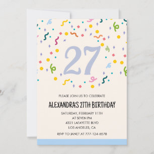 Convites de aniversário de 27 anos simples Confett