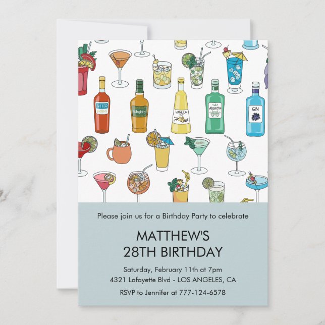convites de aniversário de 28 anos Cocktail Contem (Frente)