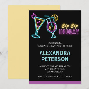 convites de aniversário de 28 anos Cocktail Neon G