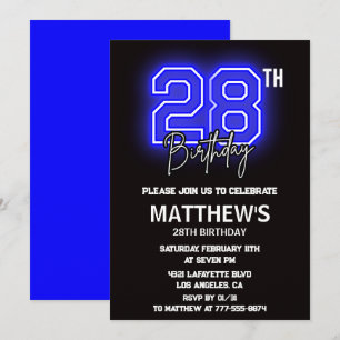 convites de aniversário de 28 anos Neon Preto Home