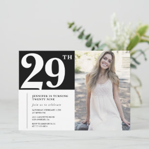 Convites de aniversário de 29 anos com foto Black
