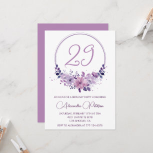 Convites de aniversário de 29 anos elegantes Flora