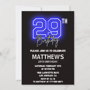 Convites de aniversário de 29 anos Neon Preto Home