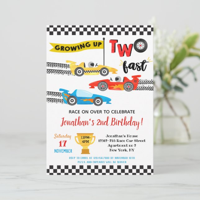 Convites de Aniversário de 2 anos de Carro de Corr (Em pé/Frente)