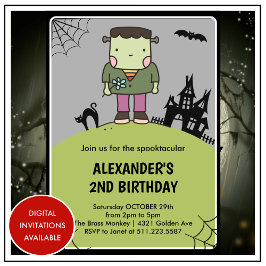 convites de aniversário de 2 anos de Halloween Mon