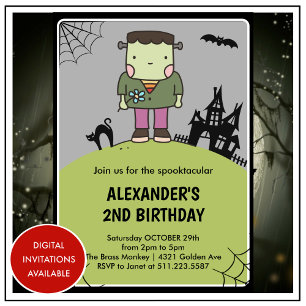 convites de aniversário de 2 anos de Halloween Mon