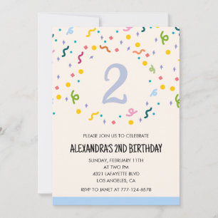 Convites de aniversário de 2 anos simples Confetes