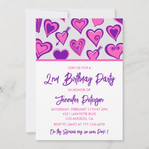 Convites de aniversário de 2 anos simples Glam Hea