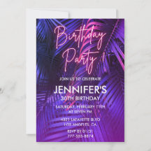 Convites de aniversário de 30 anos Luau Neon Rosa 